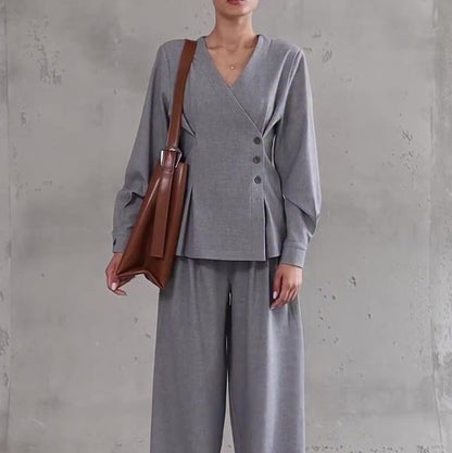 Ensemble Élégant Blazer Croisé et Pantalon Large