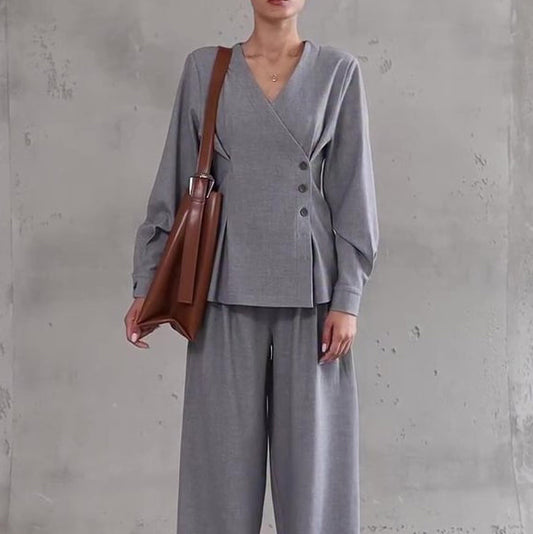 Ensemble Élégant Blazer Croisé et Pantalon Large