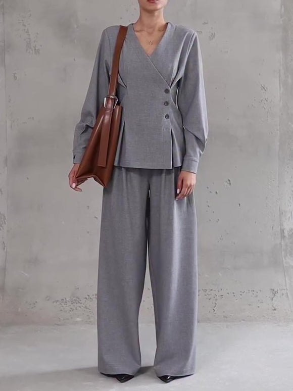 Ensemble Élégant Blazer Croisé et Pantalon Large