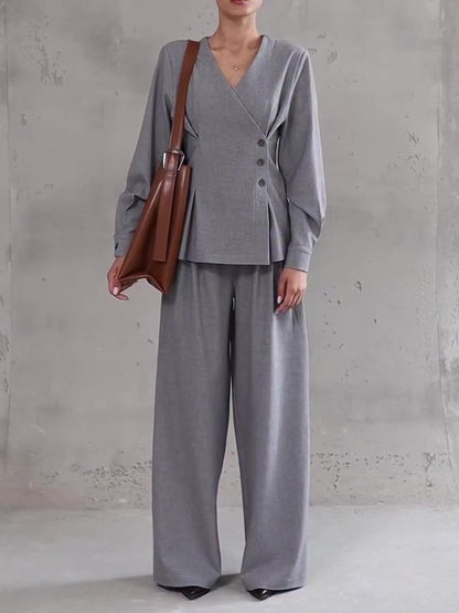 Ensemble Élégant Blazer Croisé et Pantalon Large