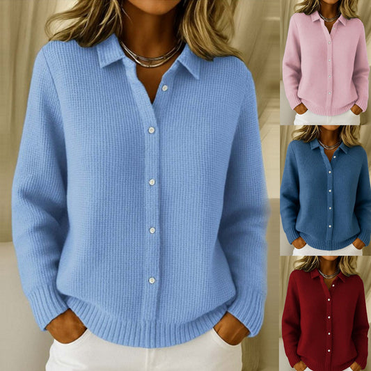 Pull Chemise Femme en Maille Douce à Boutons