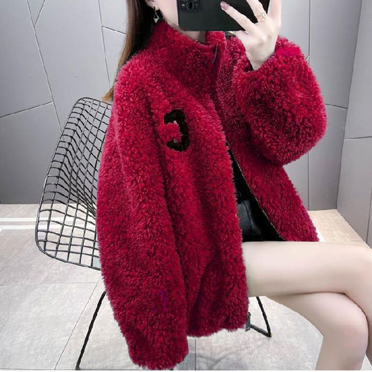 Veste Douce Style Teddy avec Fermeture Zippée