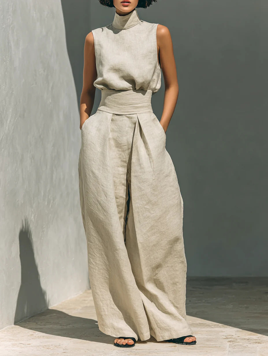 Ensemble Élégant Haut Sans Manches et Pantalon Large