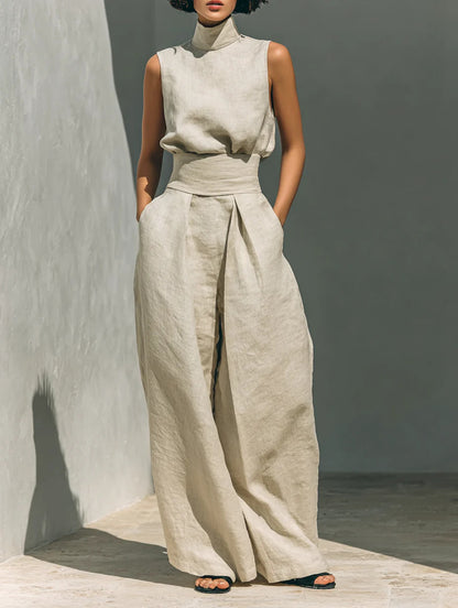 Ensemble Élégant Haut Sans Manches et Pantalon Large