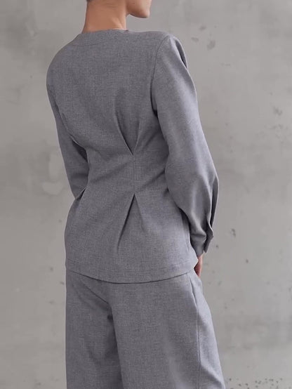 Ensemble Élégant Blazer Croisé et Pantalon Large