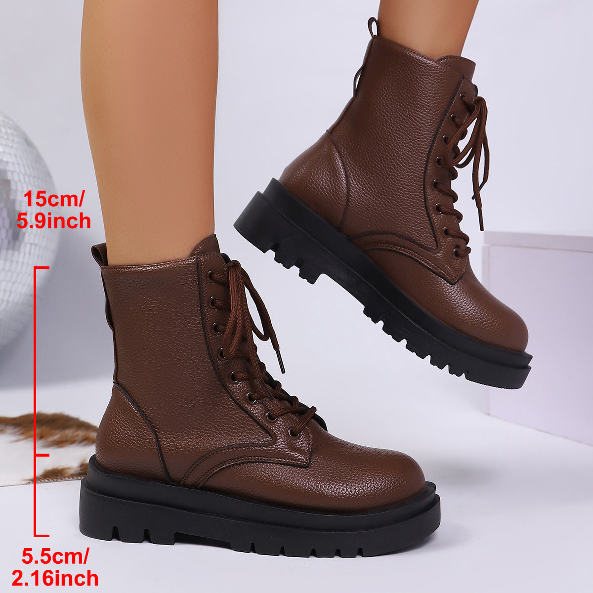 Bottines Style Urbain à Lacets et Semelle Épaisse