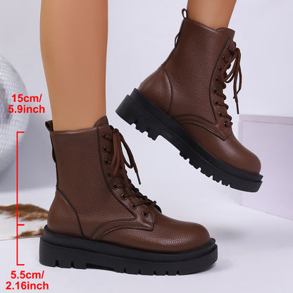 Bottines Style Urbain à Lacets et Semelle Épaisse