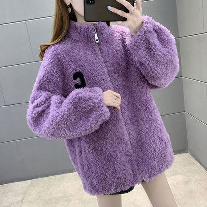 Veste Douce Style Teddy avec Fermeture Zippée