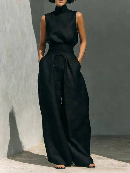 Ensemble Élégant Haut Sans Manches et Pantalon Large