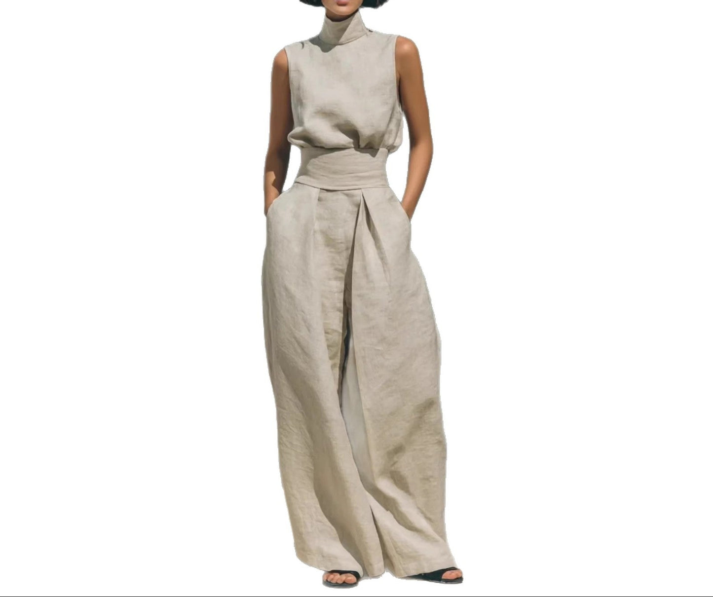 Ensemble Élégant Haut Sans Manches et Pantalon Large