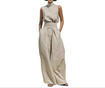 Ensemble Élégant Haut Sans Manches et Pantalon Large