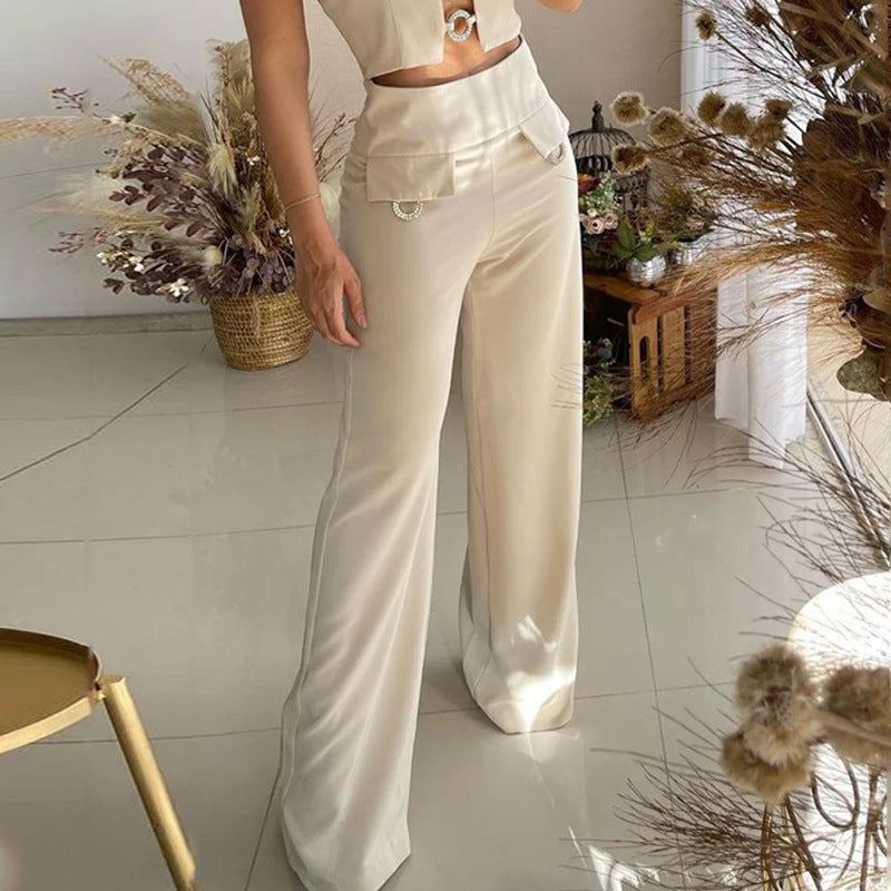 Élégant Haut Sans Manches et Pantalon Taille Haute