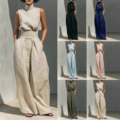 Ensemble Élégant Haut Sans Manches et Pantalon Large