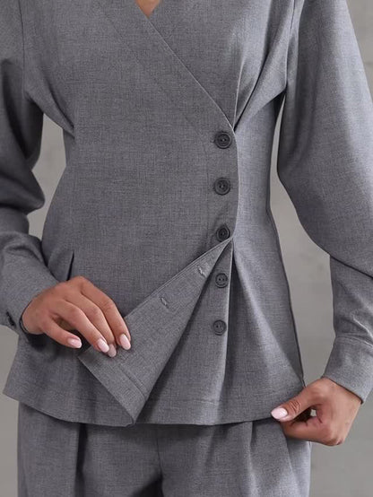 Ensemble Élégant Blazer Croisé et Pantalon Large