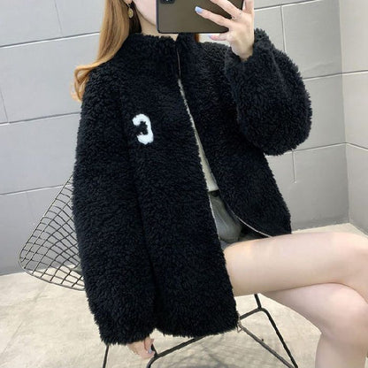 Veste Douce Style Teddy avec Fermeture Zippée