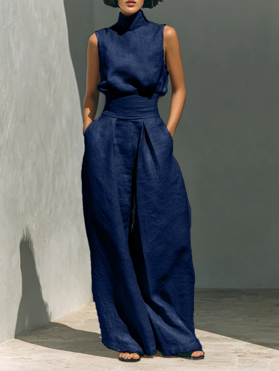 Ensemble Élégant Haut Sans Manches et Pantalon Large