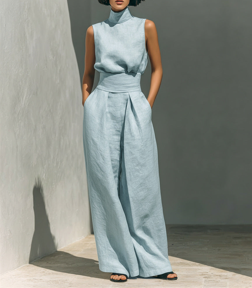 Ensemble Élégant Haut Sans Manches et Pantalon Large