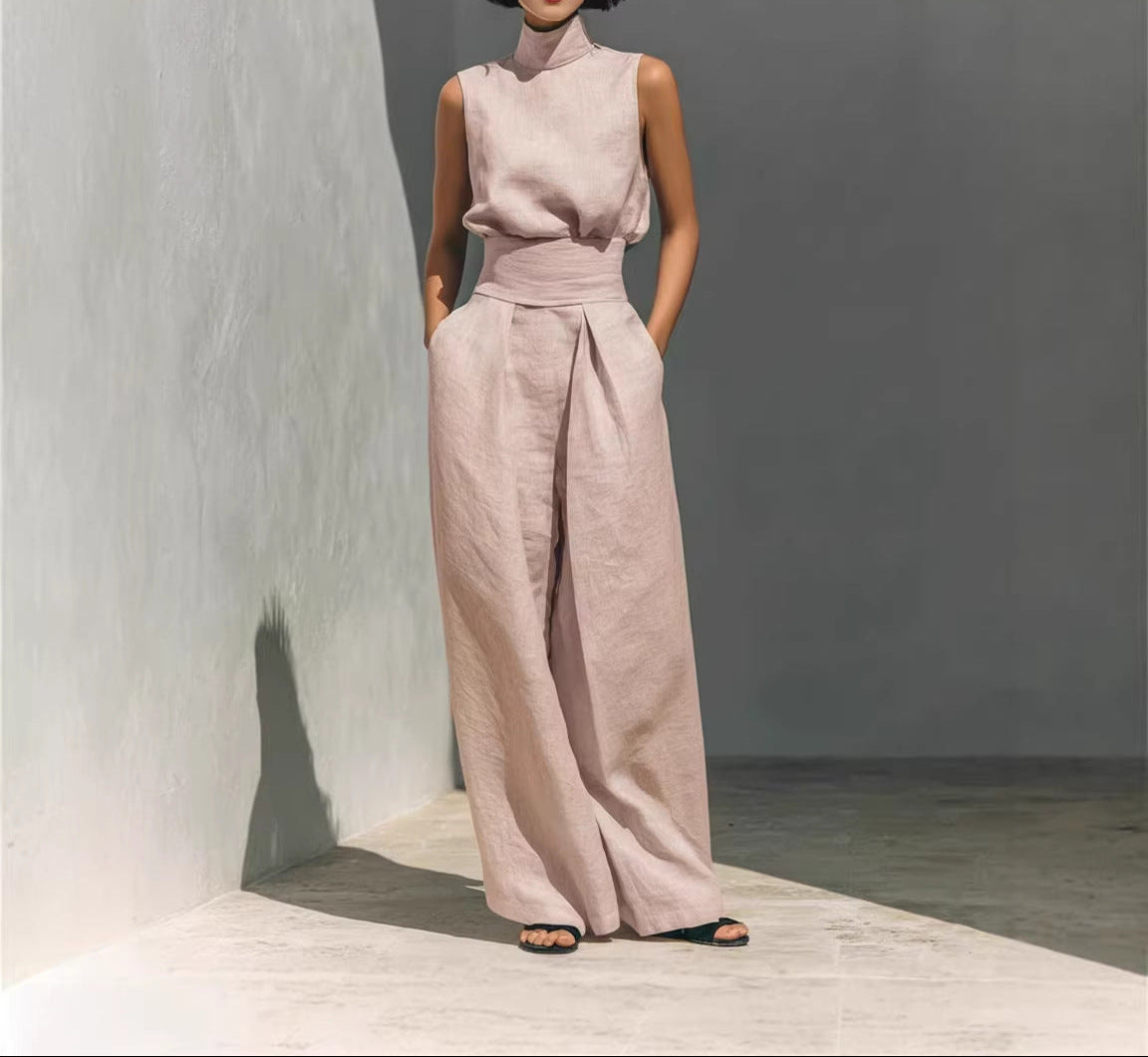 Ensemble Élégant Haut Sans Manches et Pantalon Large