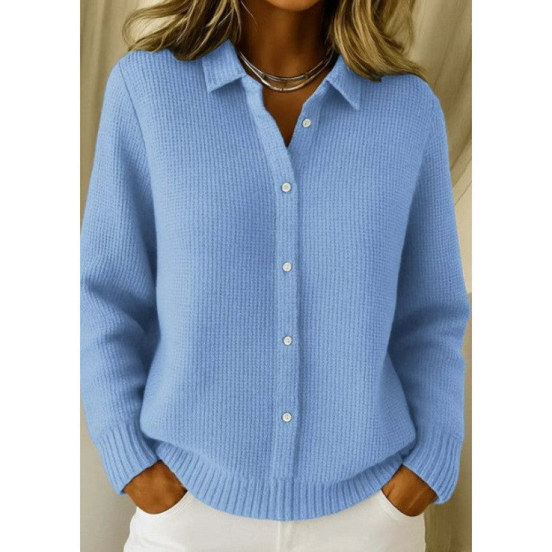 Pull Chemise Femme en Maille Douce à Boutons