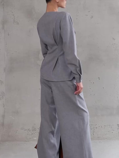Ensemble Élégant Blazer Croisé et Pantalon Large