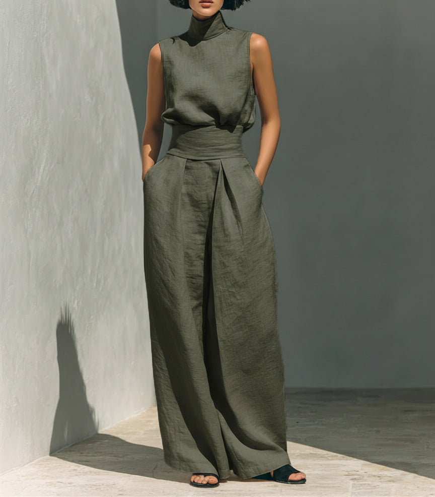 Ensemble Élégant Haut Sans Manches et Pantalon Large