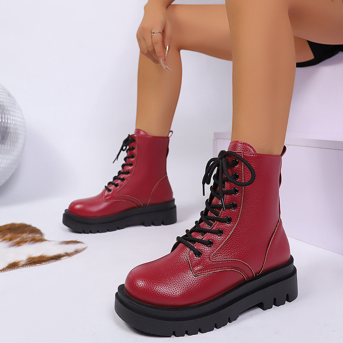 Bottines Style Urbain à Lacets et Semelle Épaisse