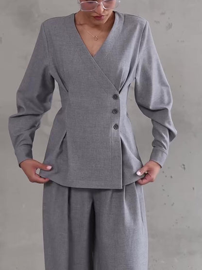 Ensemble Élégant Blazer Croisé et Pantalon Large