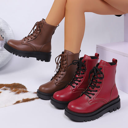 Bottines Style Urbain à Lacets et Semelle Épaisse