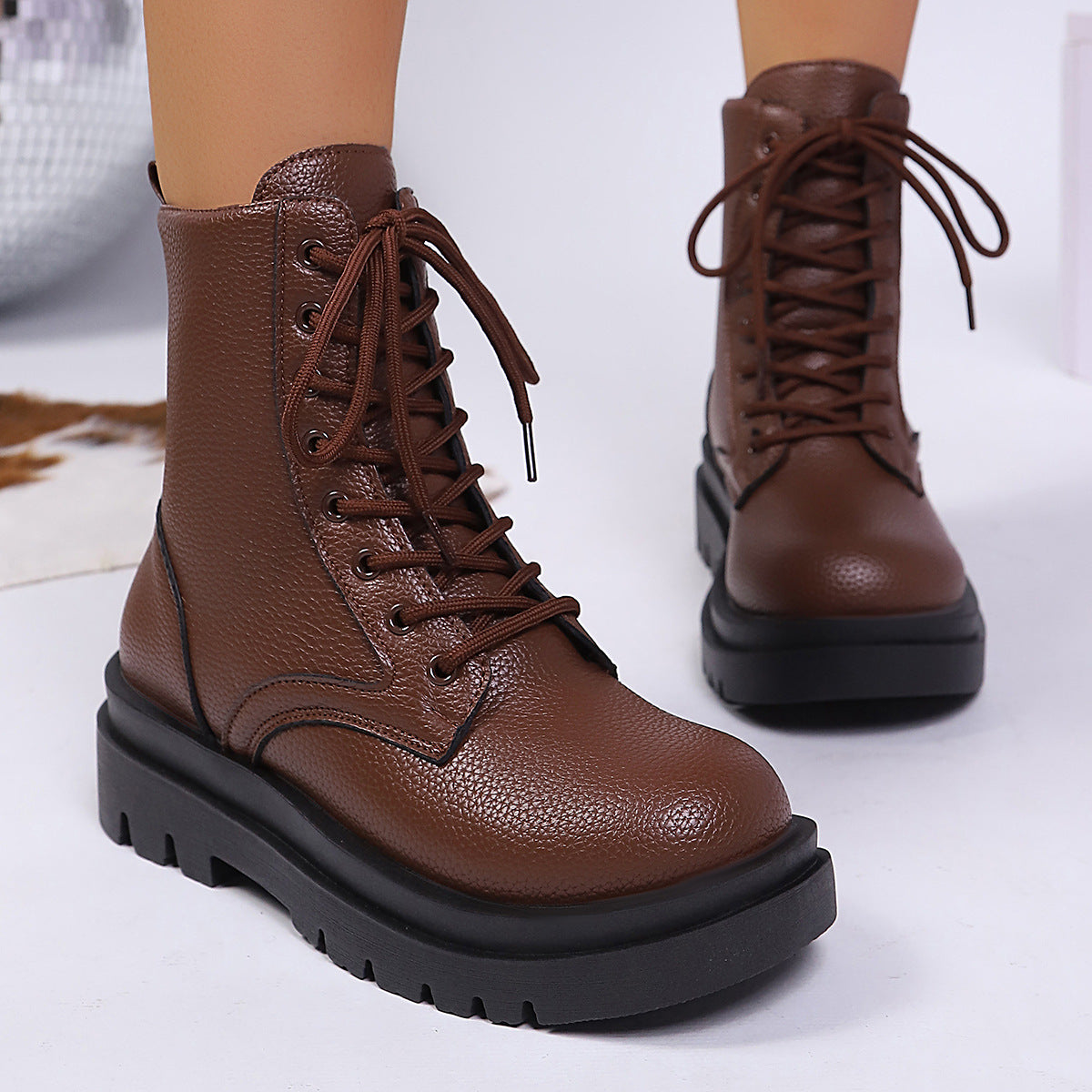 Bottines Style Urbain à Lacets et Semelle Épaisse