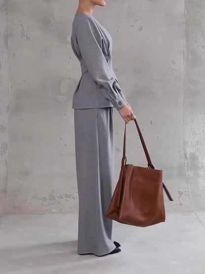 Ensemble Élégant Blazer Croisé et Pantalon Large