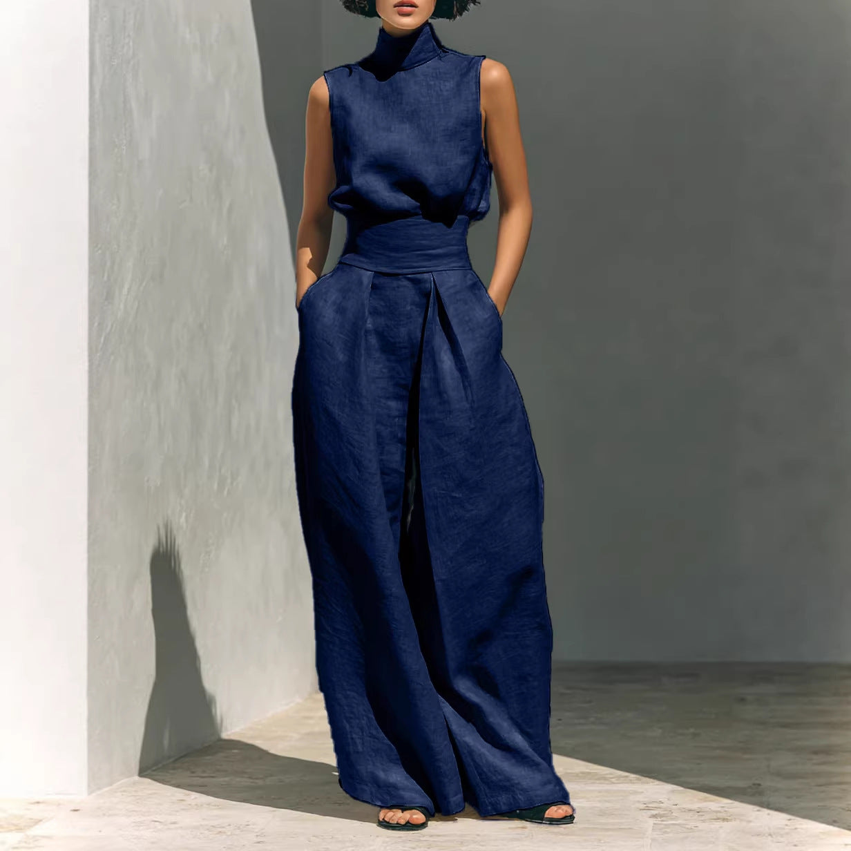Ensemble Élégant Haut Sans Manches et Pantalon Large