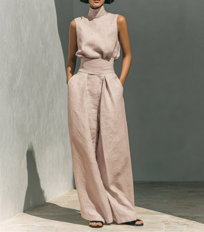 Ensemble Élégant Haut Sans Manches et Pantalon Large
