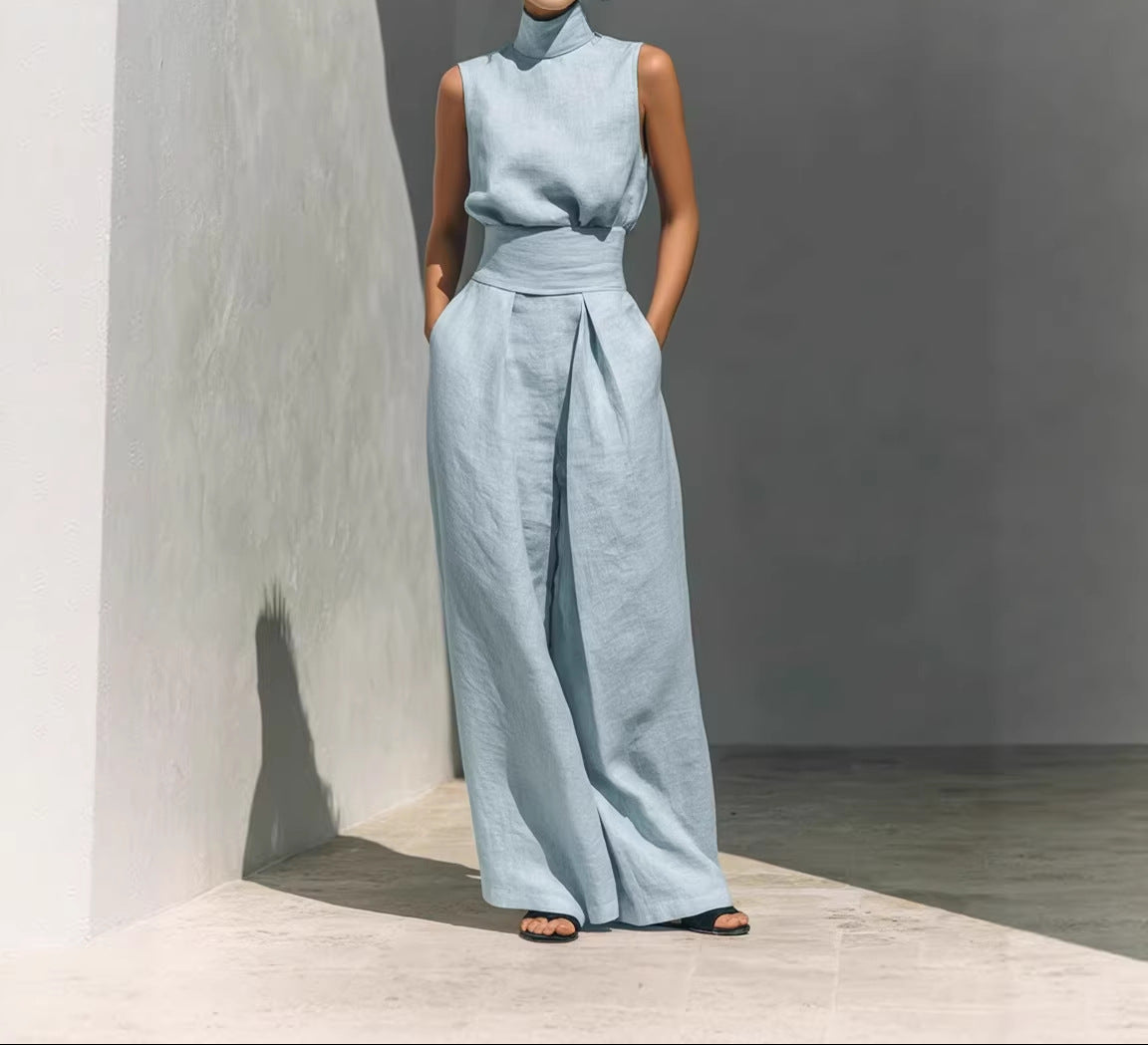Ensemble Élégant Haut Sans Manches et Pantalon Large