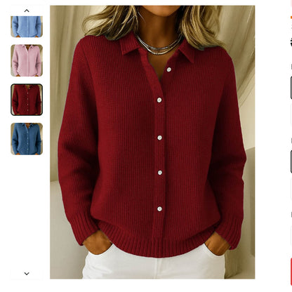 Pull Chemise Femme en Maille Douce à Boutons