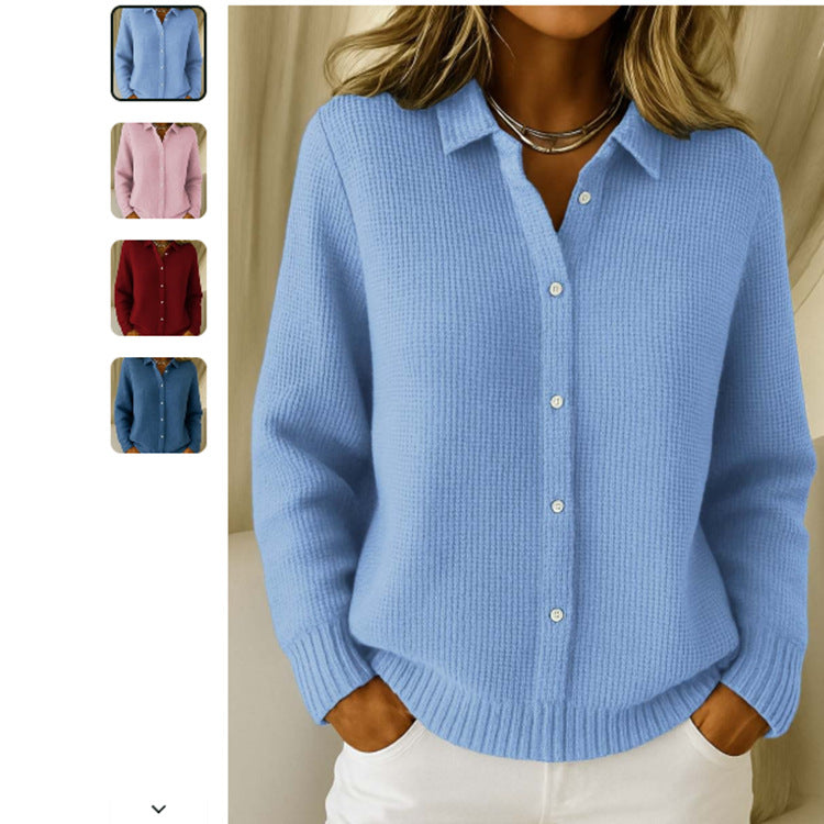 Pull Chemise Femme en Maille Douce à Boutons