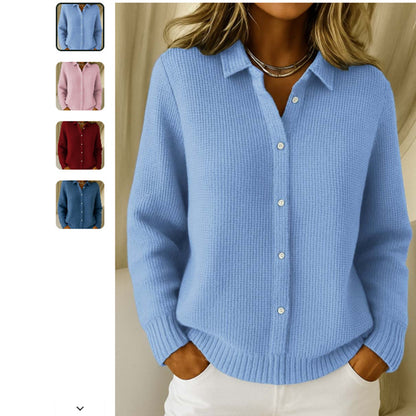 Pull Chemise Femme en Maille Douce à Boutons