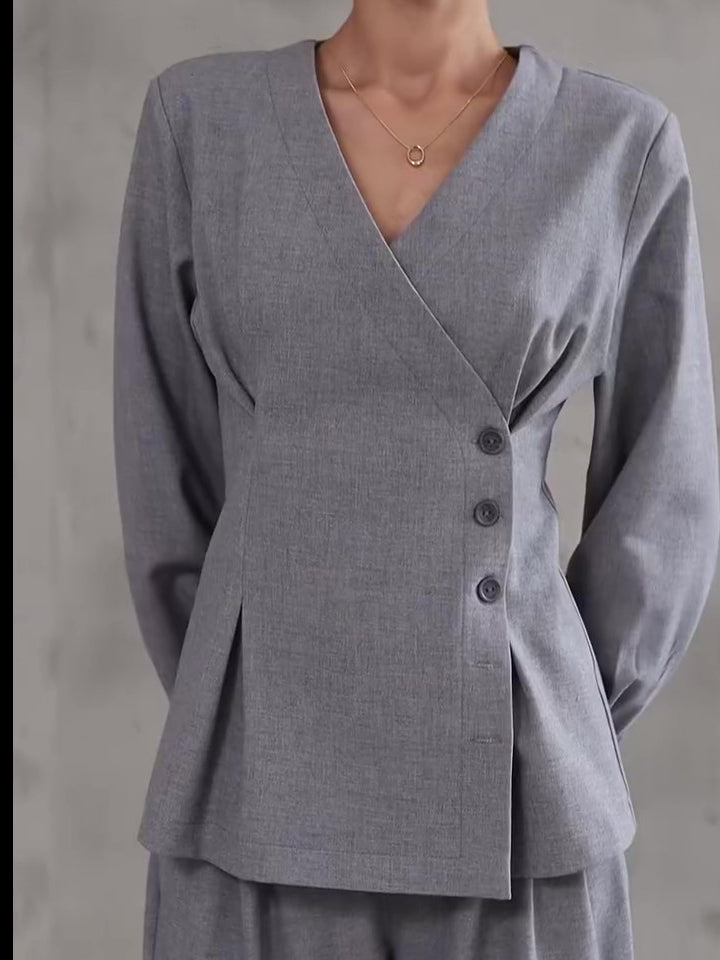 Ensemble Élégant Blazer Croisé et Pantalon Large